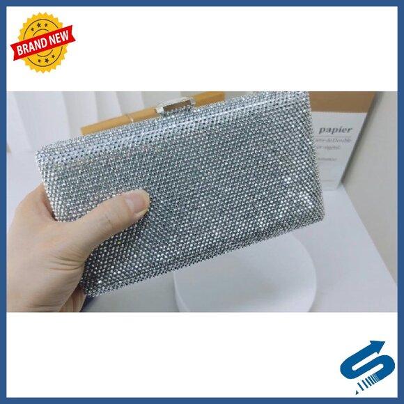 Sparkling Rhinestone Evening Clutch Purse with Detachable Chains